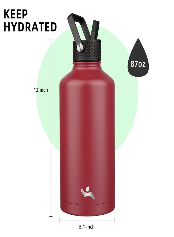 Konokyo Insulated Water Bottle with Straw,87 oz 3 Lids Water Jug with Carrying Bag,Paracord Handle,Double Wall Vacuum Stainless Steel Metal Flask,Dark Red - Image 3